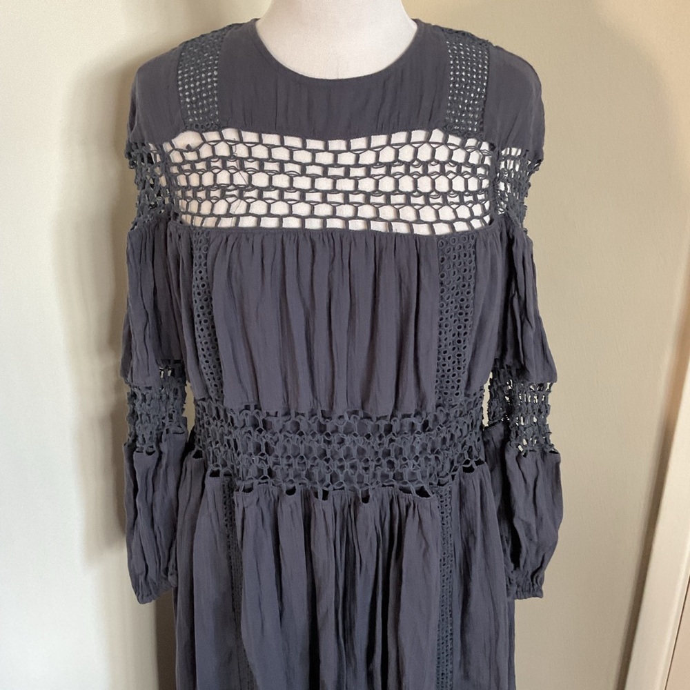 ASOS EDITION Charcoal Gray Crochet Trim Drop Waist Maxi Dress 4 Cotton Boho - Picture 3 of 10
